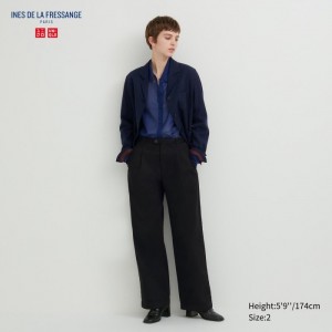 Dámské Kalhoty Uniqlo Denim Široké-Fit Plisovaný Černé CZ | V457433