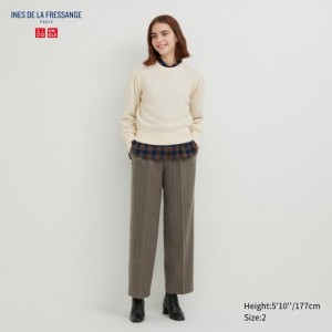 Dámské Kalhoty Uniqlo Tweed Široké-Fit Plisovaný Hnědé CZ | C772806