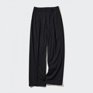 Dámské Kalhoty Uniqlo Široké-Fit Plisovaný (Vysoké) Černé CZ | H153452