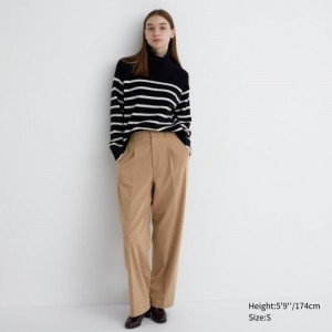 Dámské Kalhoty Uniqlo Široké-Fit Plisovaný (Vysoké) Béžový CZ | P040766