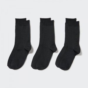 Dámské Ponožky Uniqlo Široké Žebrovaný (3 Pairs) Černé CZ | F630001