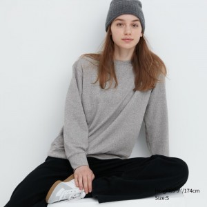 Dámské Tričko Uniqlo Soft Pletené Fleece Crew Neck Long-Sleeve Šedé CZ | T233741