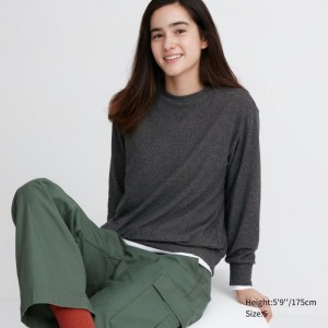 Dámské Tričko Uniqlo Soft Pletené Fleece Crew Neck Long-Sleeve Tmavě Šedé CZ | Y043154