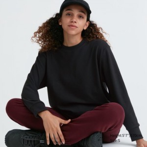 Dámské Tričko Uniqlo Soft Pletené Fleece Crew Neck Long-Sleeve Černé CZ | D736420