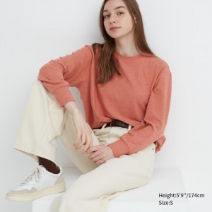 Dámské Tričko Uniqlo Soft Pletené Fleece Crew Neck Long-Sleeve Světle Oranžové CZ | C436741