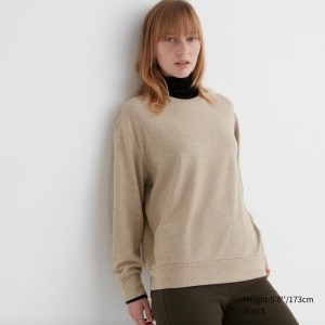 Dámské Tričko Uniqlo Soft Pletené Fleece Crew Neck Long-Sleeve Béžový CZ | J311510