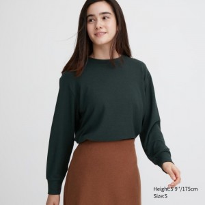 Dámské Tričko Uniqlo Soft Pletené Fleece Crew Neck Long-Sleeve Tmavě Zelene CZ | B441864