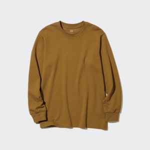 Pánské Tričko Uniqlo Brushed Bavlněné Crew Neck Long-Sleeve Hnědé CZ | A181308