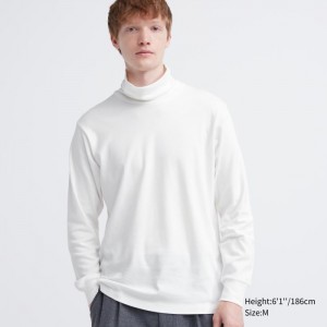 Pánské Tričko Uniqlo Brushed Bavlněné Turtleneck Long-Sleeve Bílé CZ | T311825