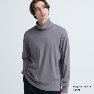 Pánské Tričko Uniqlo Brushed Bavlněné Turtleneck Long-Sleeve Šedé CZ | S212384