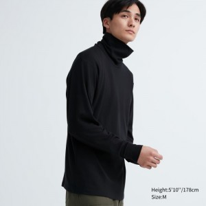 Pánské Tričko Uniqlo Brushed Bavlněné Turtleneck Long-Sleeve Černé CZ | V700707