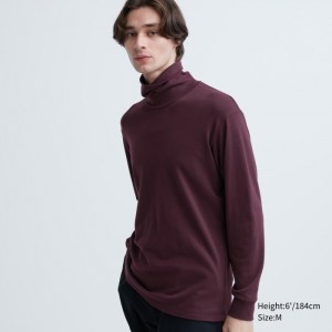 Pánské Tričko Uniqlo Brushed Bavlněné Turtleneck Long-Sleeve Wine CZ | N745446