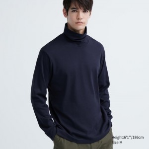 Pánské Tričko Uniqlo Brushed Bavlněné Turtleneck Long-Sleeve Tmavě Blankyt CZ | C247259