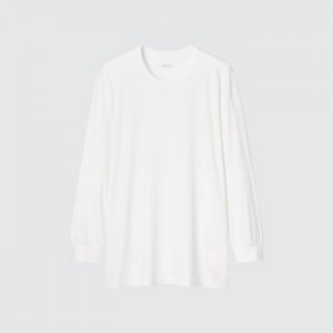 Pánské Tričko Uniqlo HEATTECH Crew Neck Long-Sleeve (2021 Edition) Bílé CZ | K787369