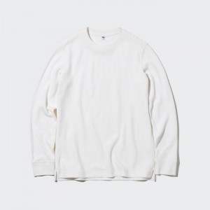Pánské Tričko Uniqlo Waffle Crew Neck Long-Sleeve (2022 Edition) Bílé CZ | I618676
