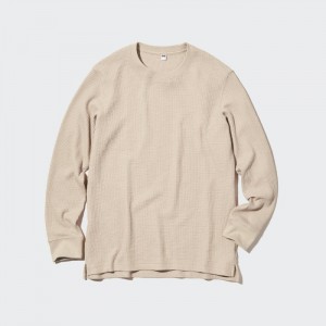 Pánské Tričko Uniqlo Waffle Crew Neck Long-Sleeve (2022 Edition) Natural CZ | V257657