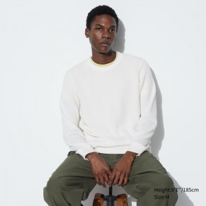 Pánské Tričko Uniqlo Waffle Crew Neck Long-Sleeve Bílé CZ | L973409