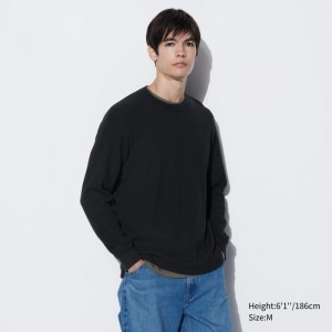 Pánské Tričko Uniqlo Waffle Crew Neck Long-Sleeve Černé CZ | H128441