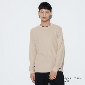 Pánské Tričko Uniqlo Waffle Crew Neck Long-Sleeve Natural CZ | Z539653