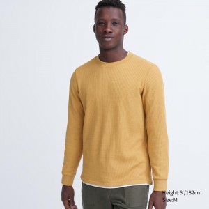 Pánské Tričko Uniqlo Waffle Crew Neck Long-Sleeve Žluté CZ | D792929