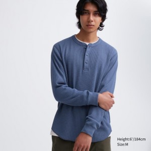 Pánské Tričko Uniqlo Waffle Henley Neck Long-Sleeve (2022 Edition) Blankyt CZ | A649880