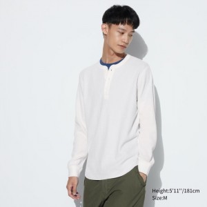 Pánské Tričko Uniqlo Waffle Henley Neck Long-Sleeve (2022 Edition) Bílé CZ | N365385