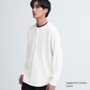 Pánské Tričko Uniqlo Waffle Henley Neck Long-Sleeve Bílé CZ | S127166